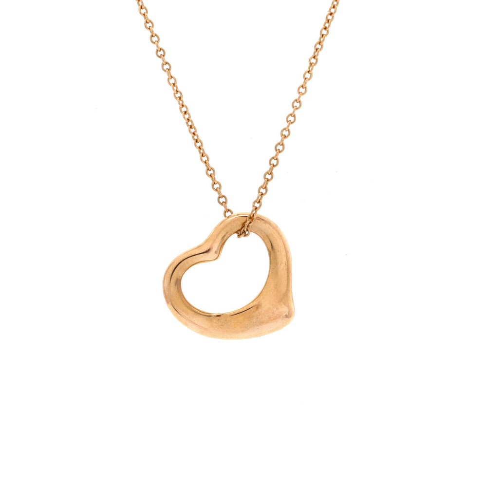 Tiffany & Co. 16mm Elsa Peretti Open Heart Pendant Necklace 18K Rose Gold